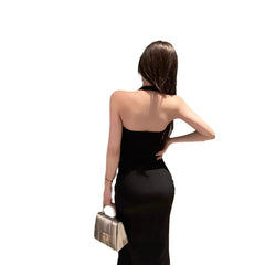 Split Dress Women's Summer New Black Halter Top Dress