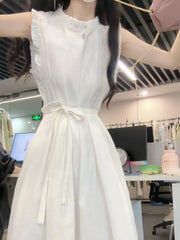 Hnewly Summer Simple Commuting White Temperament New Style Waist Vest Long Skirt
