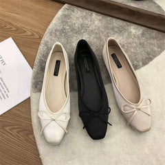 Hnewly Luxury Lace Tie Leg Satin Silk Ballet Flats Woman Square Toe Bowknot Elastic Band Ballerinas Ladies Wedding Mary Janes Shoes