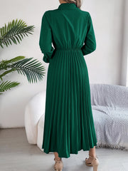 Hnewly Elegant Single-breasted Pleated High Waist Solid Long Sleeve Dress, Women's Clothing
