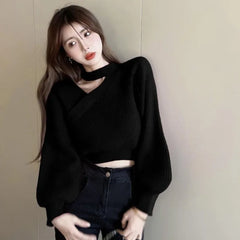 Hnewly Women Christmas Sweater Autumn Winter Long Sleeved Sweater Warm V-neck Off Shoulder