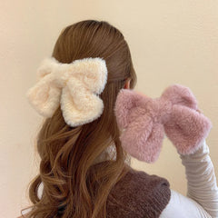 Hnewly cute winter outfits Autumn/Winter Large Plush Hairbows Girls Hair Accessori Women Fashion Soft Warm Bowknot Hair Clips Hairpin Pretty Accessories
