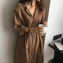 Shirt Dress For Women Harajuku Aesthetic Vintage Clothes Woman Korean Fashion Maxi Robe Casual Dresses Long