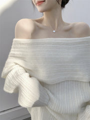 Hnewly trashy outfits Autumn Design Sexy White Knitted Sweater Women Long Sleeve Pure Color Korean Fashion Y2k Clothing Elegant Pullover Female