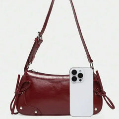 Hnewly Premium Double Bow PU Leather Underarm And Crossbody Bag Woman Luxury Small Square Designer Handbag Female Versatile Style Y2k