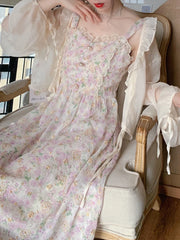 Hnewly Women Vintage Franch Style Female Strapless Party Dress ruffle Holiday Lady Boho Vestido Summer Print Floral sleeveless Dress