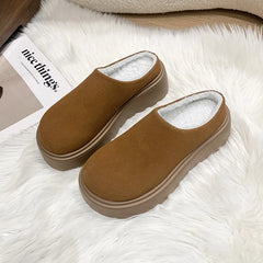 Hnewly French Platform Half Slippers for Women Autumn Winter New Designer Home Shoes Ladies Fashion Casual Cotton Slipper Shoes Woman