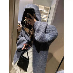 Hnewly Chunky Knit Open Front Hooded Cardigan for Women Comfy Longline Sweater Hoodie Coat Female Casual Chic Autumn Winter Outfit