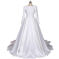 Hnewly White Satin Dress Elegant Slimming Long Sleeved Sexy Backless Beautiful Satin Elegant Temperament Bride Wedding Customized