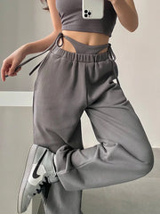 Hnewly European Retro Casual Style Solid Color High Waist Trend Women's Loose And Thin Harem Pants Fake Two-piece MJK8