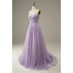 Hnewly Spaghetti Strap Appliques Boat Neck A-line Formal Evening Dresses for Women Party Dress Court Train Prom Dress