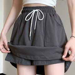 Hnewly Summer Casual Gray Sports Skirts Women Korean High Waist A Line Shorts Skirt Woman Solid Color Thin Cargo Skirts Female