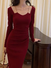 Hnewly rave inspo outfits Sexy Women Bodycon Slim Midi Dress Autumn Casual Black Red Evening Party Club Chic Vestidos Female Birthday Robe Clothings