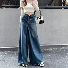 Hnewly outfit ideas Woman High Waist Vintage Designer Wide Leg Jeans Female Gothic Loose Straight Leg Pants Girls Blue Light Blue Denim Trousers