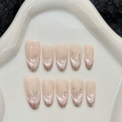Lunivop 10Ppcs Handmade Press on Nails Women Purple Cat Eye Fake Nails with Glue Spring Summer Mid-Length Girls Aesthetic false Nails