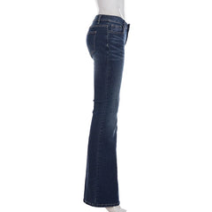 Hnewly Y2k Low-Waist Slim Skinny Jeans Women's Casual Streetwear Denim Pants Vintage Aesthetic 2000s Trousers All match Outfit