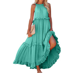 Hnewly Ladies' Temperment Green Korean Summer Long Dress Fashion Classic Loose Large Swing Holiday Beach Skirt