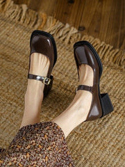 Hnewly Autumn Solid Medium Heels Sandals Office Ladies Buckle Casual Korean Style Pumps Non Slip Soft Elegant Shoes Woman Vintage