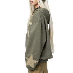 Hnewly y2k Sweatshirt Women Aesthetic Clothes Star Print Long Sleeve Tops with Pockets Gothic Hoodie Halloween Streetwear