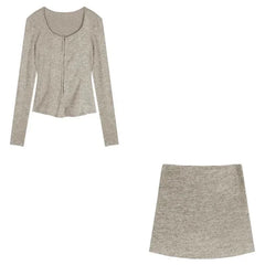 Hnewly 2025 spring fashion trend Autumn New Grey Casual Knitted Suits Sexy 2 Piece Skirt Set Woman Elegant Y2k Crop Tops + High Waist Slim Mini Skirt Korean