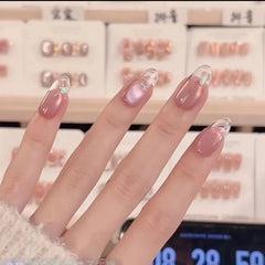 Lunivop 10pcs Handmade Reusable False Nails Set Cherry Blossom Cat Eye Stick-on Nails Spring Summer Manicure Press on Nails with Design