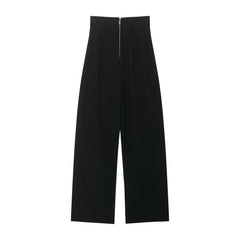 Hnewly Women's Long Pants Spring New Style Solid Color Zipper Decor High-Waist Pants Commuting Fashion Casual Personalized