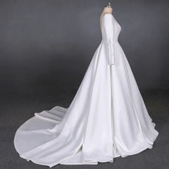 Hnewly White Satin Dress Elegant Slimming Long Sleeved Sexy Backless Beautiful Satin Elegant Temperament Bride Wedding Customized