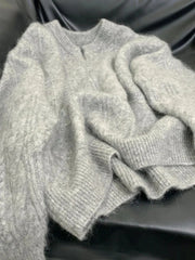 Hnewly Grey V Neck Knitted Sweaters Women Autumn Korean Loose Lazy Style Casual Jumpers Y2K Fashion Winter Warm Simple Pullovers Mujer