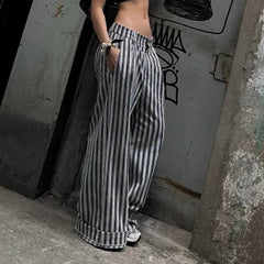 Hnewly Striped Low Waist Wide Leg Pants Women Old Money Style Streetwear Fashion Baggy Trousers Office Elegant Suit Pants 2024