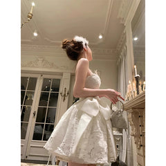 Hnewly Elegant Bow Mini Dress Women Fairy Party Prom Lace Strapless Dresses Summer Korean Sexy Backless Bodycon A Line Vestidos