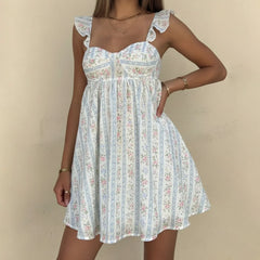 Lunivop Women's Cute Babydoll Mini Dress Ruffle Straps Maternity Dresses Summer Y2K Flowy Teens Short A-Line Sundress