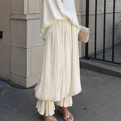 Hnewly Fashion Ruched Long Trousers Women's Elastic Waist Elegance Solid Leisure Trousers Autumn Commuting Clothing Female