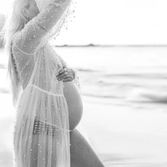 Hnewly Sexy Transparent Pearl Robe Boho Bride Maternity Robe Wedding Robe Overdress Boudoir Robe Soft Tulle Pearl Wedding Bridal