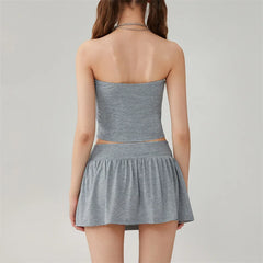 Hnewly Women Outfit Set y2k Clothes Sexy Solid Color Off Shoulder Strapless Tube Top with Mini Skirt 2000s Clothing Streetwear