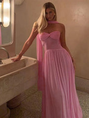 Hnewly Mesh Patchwork Maxi Dress Women Solid Scarf+Sexy Backless Strapless Ruffles Midnight Banquet Party Elegant Outfits