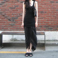 Hnewly Summer Slim Square Neck Solid Long Dress Women Sleeveless Vest Dress Y2k Streetwear Casual Outfits All Match Clothes