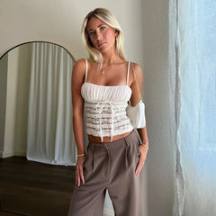 Hnewly Chic Style Sexy Lace Camisole with Bow Summer New Design Sense Women's Clothing Tank Top See Through Solid Color Tops