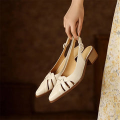 Hnewly Summer Sandals Genuine Leather Sandals Casual French Retro Pointed Toe Hollow Out GLADIATOR Sheepskin Sandals Thick Heel Shoes