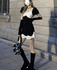 Hnewly DRESS TO IMPRESS Black Gothic Fairy Dress Women Sexy Patchwork High Street Korean Party Dresses Female Casual Vintage Mini Y2k Bodycon Dress