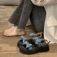 Hnewly Sweet Butterfly Knot Summer Women Shoes New Korean Style Fashion Women's Sandals Casual and Versatile Platform Sandals