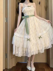 Hnewly New Lolita Sweet Chiffon Long Sleeve Sun Protection Cardigan+ Y2k Sexy Slim Waist Bow Dress for Women Summer Two Piece Sets