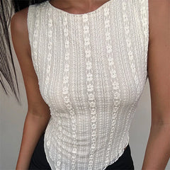Hnewly Lace Tank Top y2k Clothes Women Sheer Floral Round Neck Sleeveless Asymmetrical Hem T Shirt 2000s Clothing Streetwear