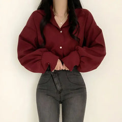 Hnewly Bubble Sleeve Temperament, V-Neck Professional White Women's Design Sense, Spring And Autumn Plus Size, Bottom Layer Shirt, Top