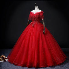 Hnewly Burgundy Tulle Appliques Sweetheart Evening Dresses Off Shoulder Quinceanera Shiny Crystal Beaded Prom Gown