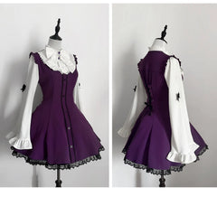 Hnewly 2-Piece Set Gothic Lolita Women's Matching Sets Spring New Japanese Subculture Women's Large Size Long Sleeve Dress Short Set