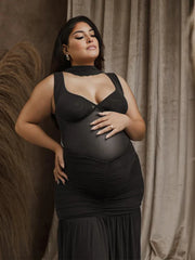 Hnewly Maternity Dress Photoshoot Black Sheer Mesh Pregnancy Gown Long Maxi Outfit Maternity Studio Photography Photo Shoot Clothes