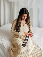 Hnewly Maternity Photoshoot Dress Knitted V-Neck Sleeve Pregnancy Gown Baby Shower Outfit Fall Autumn Winter Elegant Maxi Dress
