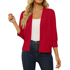 Hnewly Ladies' Plain Color Simple Classic Style 3/4 Sleeve Cropped Cardigan Sweater Spring Fall Versatile Open Front Lightweight Top
