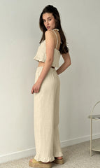 Hnewly 100% Cotton Ruffle Camisole And Loose Long Trouser Two Piece Set 2025 New Casual Summer Women Sets Homewear Sleepwear Pajamas