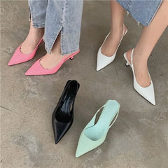 Hnewly Design Pointed Toe Women Sandals New Arrivals Black White Summer Dress Shoes Thin High Heels Elastic Band Ladies Party Mule